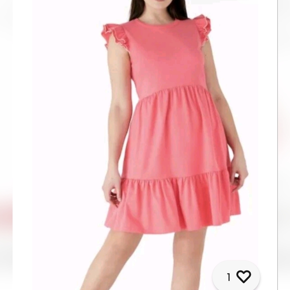 Kate Spade Trapeze Mini Dress Womens Pink Crew Neck Fairy Sleeve Tiers Large - Picture 3 of 10